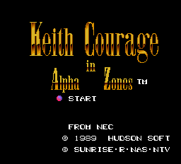 Keith Courage in Alpha Zones title screen for TurboGrafx-16